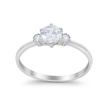 Three Stone Art Deco Engagement Ring Simulated Cubic Zirconia 925 Sterling Silver